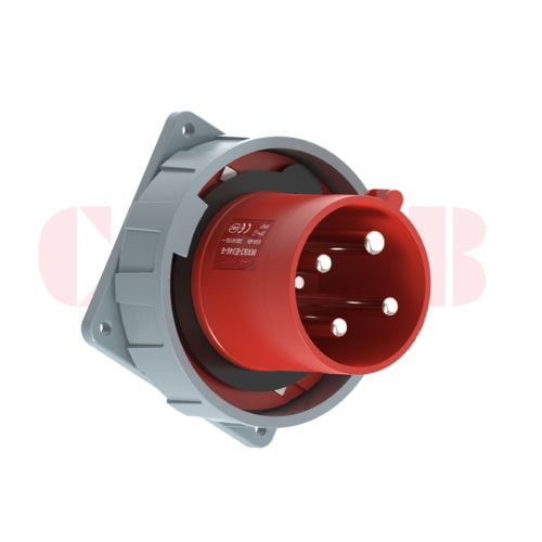 63A 4-Pin Appliance Inlet, IP67, 400V, IEC 60309 Red Panel Mounted Device Inlet (6h)