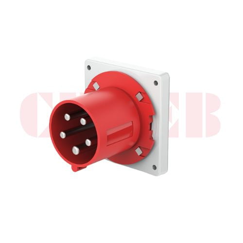 63A 5-Pin Appliance Inlet, IP44, 400V, IEC 60309 Red Panel Mounted Device Inlet (6h)