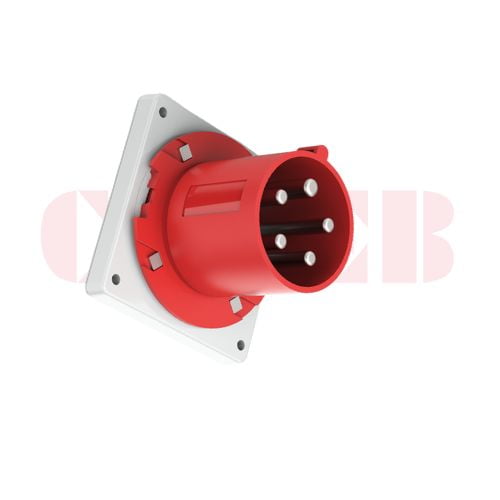 63A 5-Pin Appliance Inlet, IP44, 400V, IEC 60309 Red Panel Mounted Device Inlet (6h)