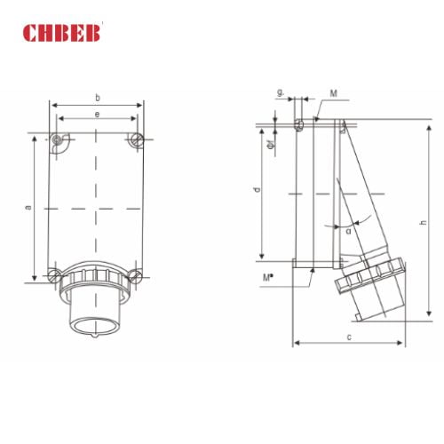 63A 5P IEC 60309 Wall Mounted Industrial Plug, 400V, IP67