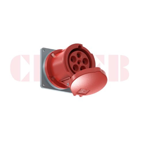 63A 5-Pin Flanged Industrial Socket, IP44, 400V, IEC 60309 Red CEE Panel Mounted Socket (6h)