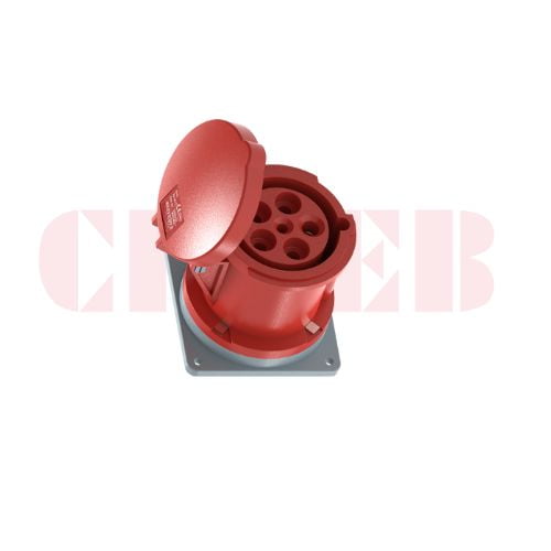 63A 5-Pin Flanged Industrial Socket, IP44, 400V, IEC 60309 Red CEE Panel Mounted Socket (6h)