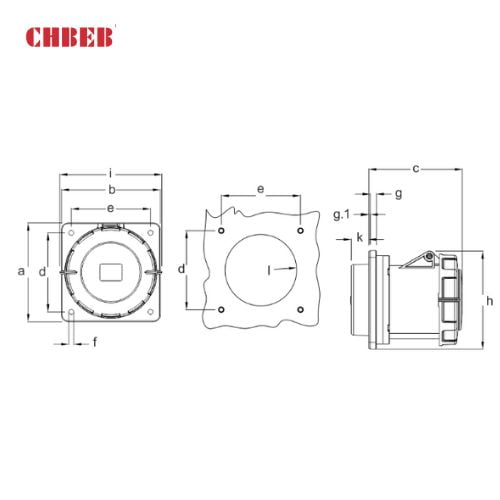 63A 5-Pin Flanged Industrial Socket, IP67, 400V, IEC 60309 Red CEE Panel Mounted Socket (6h)