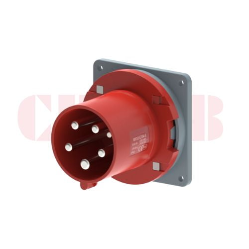 63A 5-Pin Appliance Inlet, IP44, 400V, IEC 60309 Red Panel Mounted Device Inlet (6h)