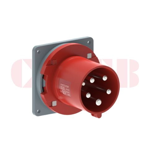 63A 5-Pin Appliance Inlet, IP44, 400V, IEC 60309 Red Panel Mounted Device Inlet (6h)