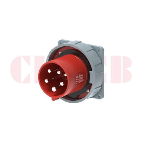 63A 5-Pin Appliance Inlet, IP67, 400V, IEC 60309 Red Panel Mounted Device Inlet (6h)