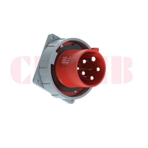 63A 5-Pin Appliance Inlet, IP67, 400V, IEC 60309 Red Panel Mounted Device Inlet (6h)