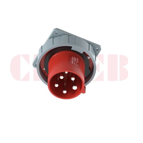 63A 5-Pin Appliance Inlet, IP67, 400V, IEC 60309 Red Panel Mounted Device Inlet (6h)