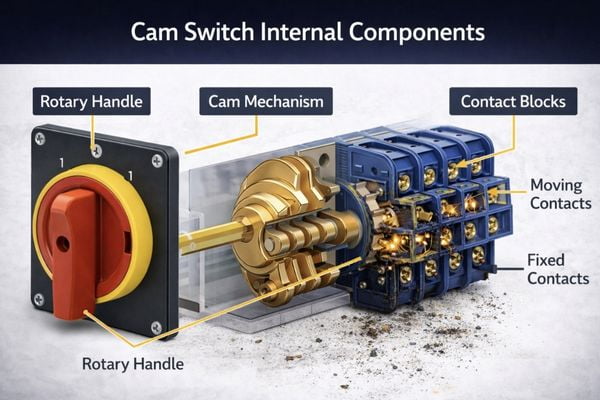 Cam Switch Internal Components A diagram showing the internal components of a cam switch