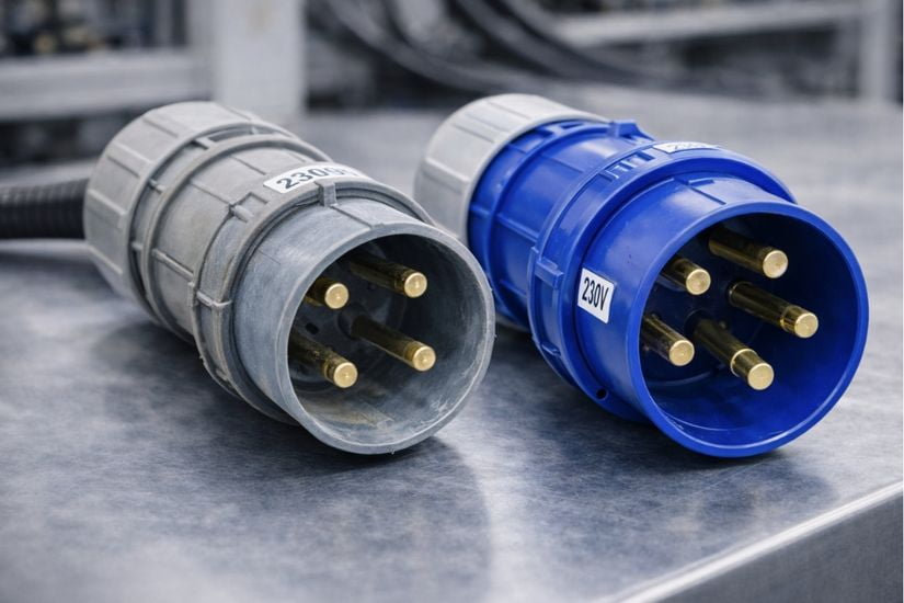 Faded vs New Industrial Plug A faded, cracked industrial plug next to a new, vibrant one, highlighting the effects of wear and tear.