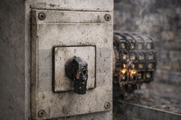 Failed Cam Switch in Harsh Environment A corroded and failed switch in a dusty factory
