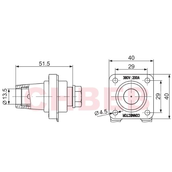 400A Panel Mount Single Pole Power Connector, 600V, MXMZ400 American Standard Panel Connector
