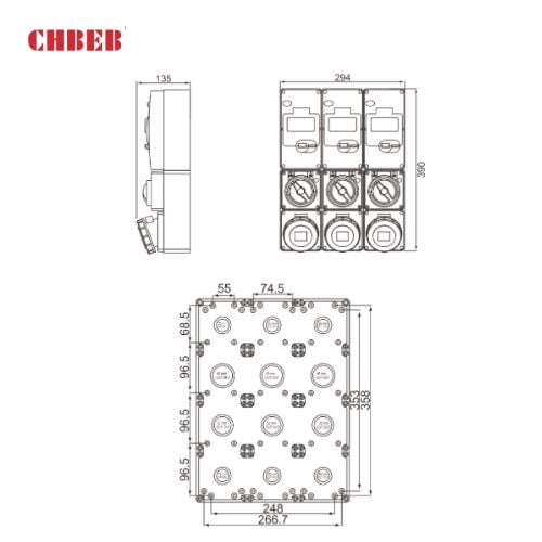 16A 3-Pin Socket Outlet Box with Switch, IP67, 230V, IEC 60309 Blue (6h)