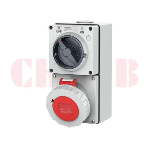 16A 4-Pin Socket with Rotary Switch, IP67, 400V, IEC Industrial Socket with Isolator