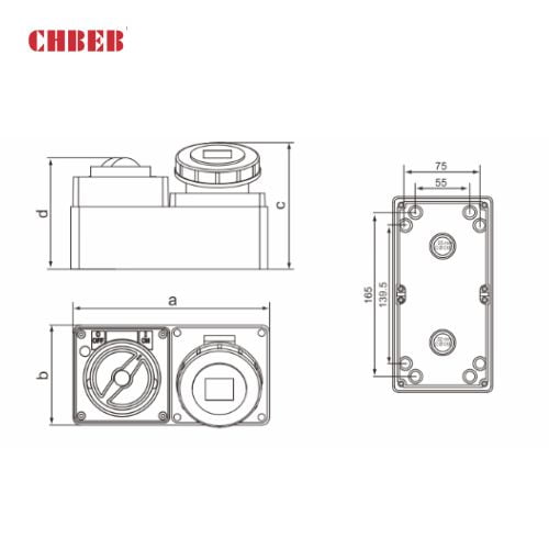 16A 4-Pin Industrial Socket with Rotary Switch, IP67, 400V, IEC Socket with Isolator (6h)