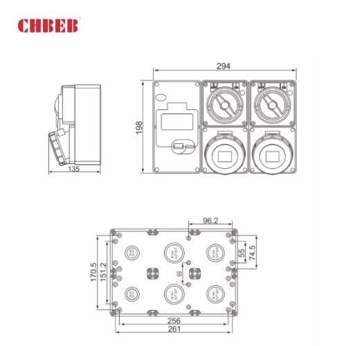 16A 3-Pin Socket Outlet Box with Switch, IP67, 230V, IEC Industrial Power Distribution Unit
