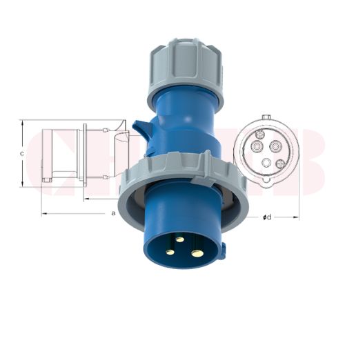 16A 3-Pin Industrial Plug, IP67, 230V (6H)