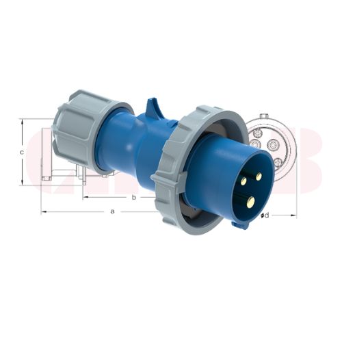 16A 3-Pin Industrial Plug, IP67, 230V (6H)