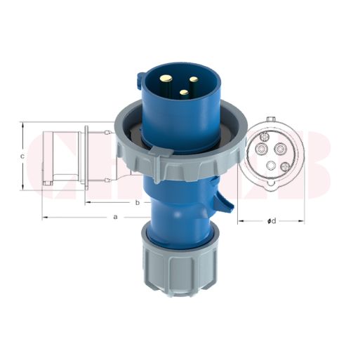 16A 3-Pin Industrial Plug, IP67, 230V (6H)