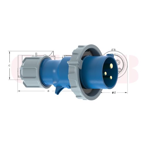16A 3-Pin Industrial Plug, IP67, 230V (6H)