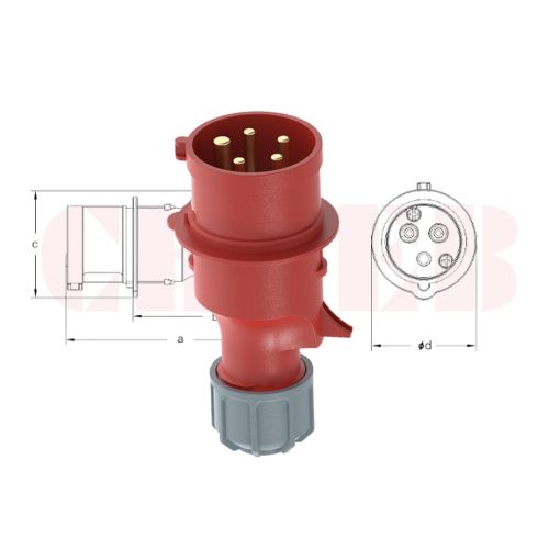 16A 5-Pin Industrial Plug, IP44, 400V (6H)