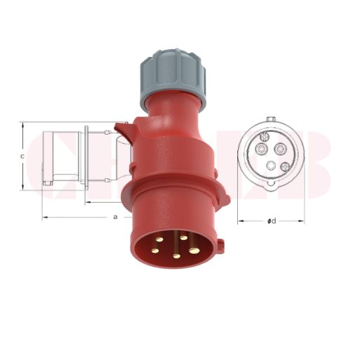 16A 5-Pin Industrial Plug, IP44, 400V (6H)