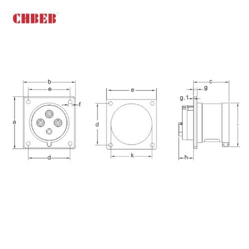 32A 5-Pin Flanged Industrial Socket, IP44, 400V, IEC 60309 Red CEE Panel Mounted Socket (6h)