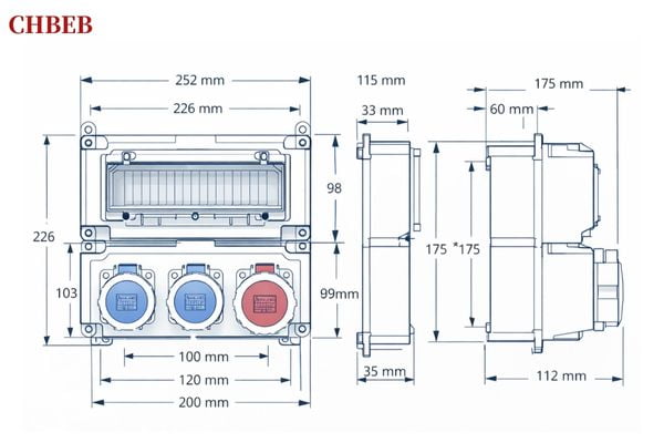 Socket Box Manufacturing Precision A diagram showing the precise measurements of a socket box