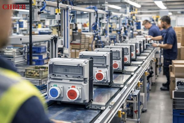 Socket Box Production Process A factory floor showing the socket box production line