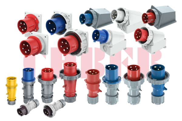 A collection of different types of industrial plugs and sockets