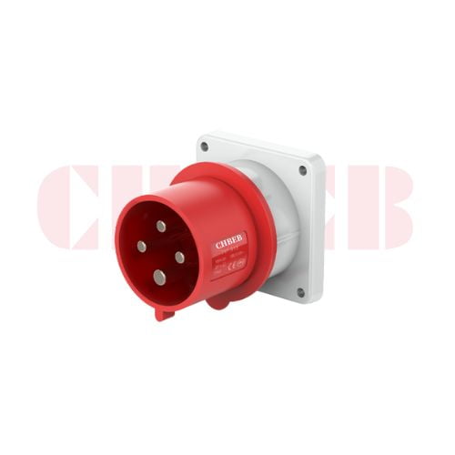 16A 4-Pin Appliance Inlet, IP44, 400V, IEC 60309 Red Panel Mounted Device Inlet (6h)