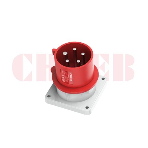 16A 5-Pin Appliance Inlet, IP44, 400V, IEC 60309 Red Panel Mounted Device Inlet (6h)