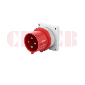 32A 4-Pin Appliance Inlet, IP44, 400V, IEC 60309 Red Panel Mounted Device Inlet (6h)