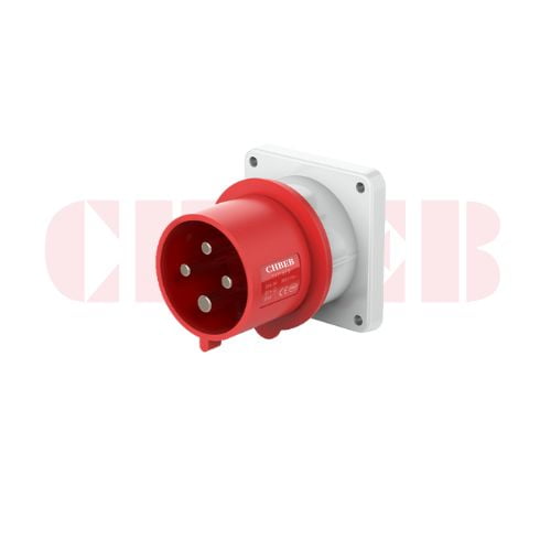 32A 4-Pin Appliance Inlet, IP44, 400V, IEC 60309 Red Panel Mounted Device Inlet (6h)