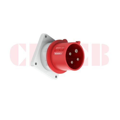 32A 4-Pin Appliance Inlet, IP44, 400V, IEC 60309 Red Panel Mounted Device Inlet (6h)