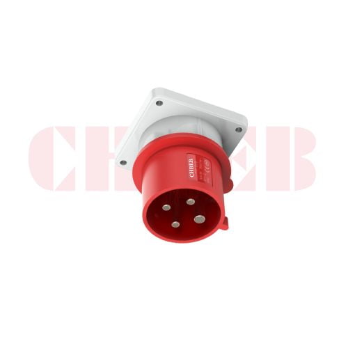 32A 4-Pin Appliance Inlet, IP44, 400V, IEC 60309 Red Panel Mounted Device Inlet (6h)