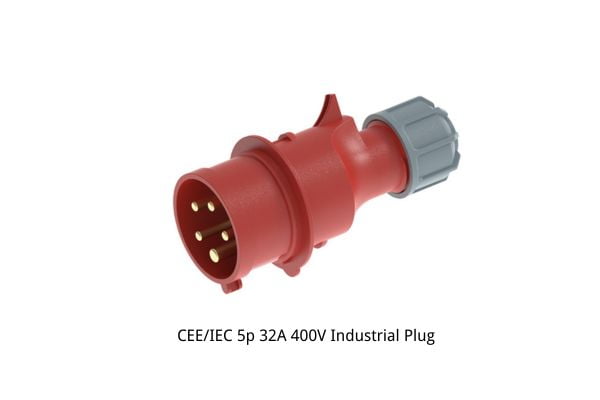 A CEE/IEC 5p 32A 400V industrial plug in a factory setting