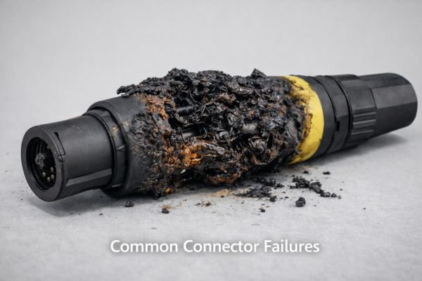 A burnt and failed industrial connector