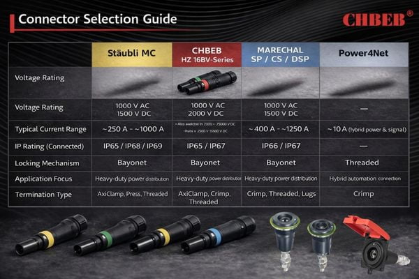 A table comparing different connector specifications