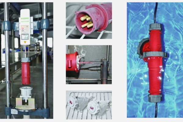 Industrial plug being used in a wet and dusty environment