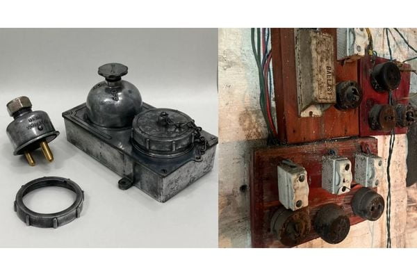 Vintage photo of an old-style electrical socket from the 1960s