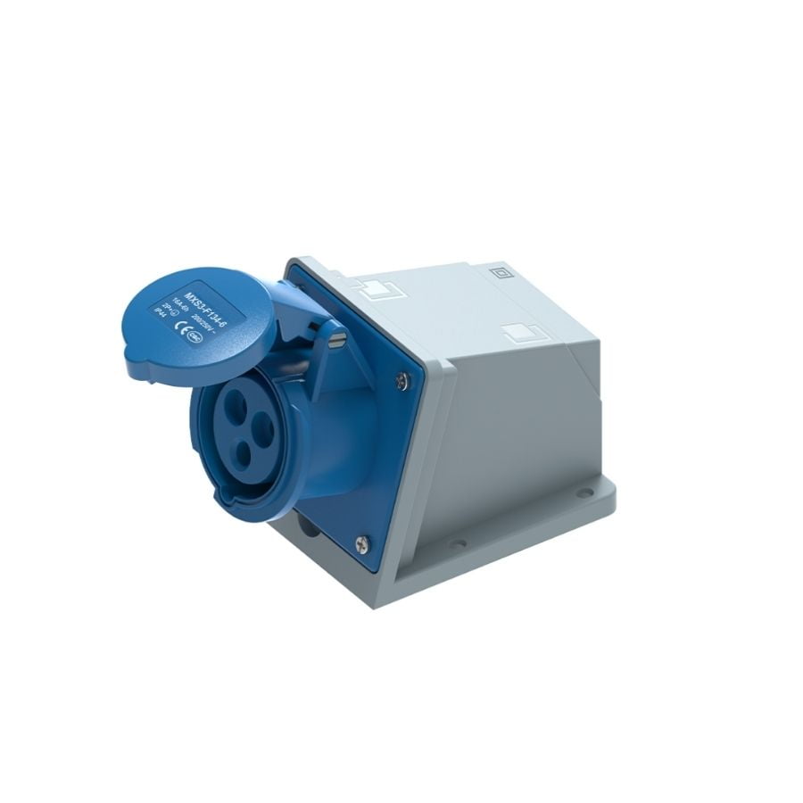 16A 3-Pin Enclosed Industrial Socket, IP44, 230V, IEC 60309 Blue CEE Socket (6h)