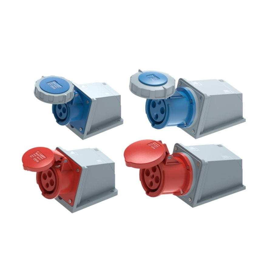 32A 5-Pin Enclosed Industrial Socket, IP67, 400V, IEC 60309 Red CEE Socket (6h)