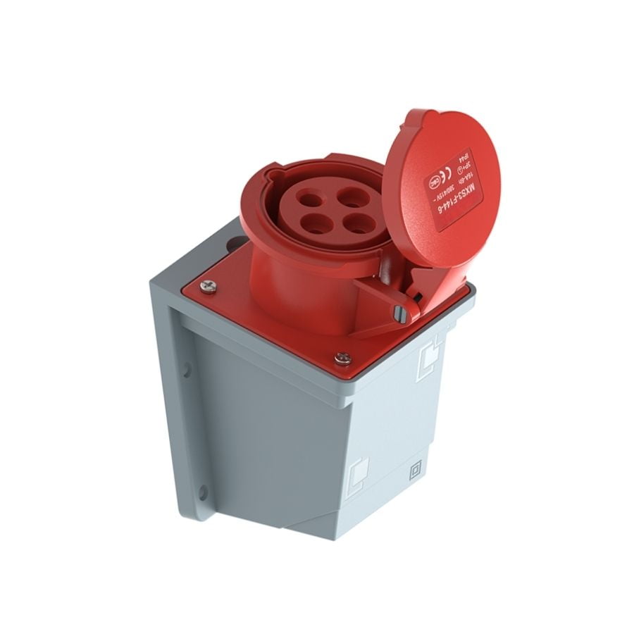 16A 4-Pin Enclosed Industrial Socket, IP44, 400V, IEC 60309 Red CEE Socket (6h)