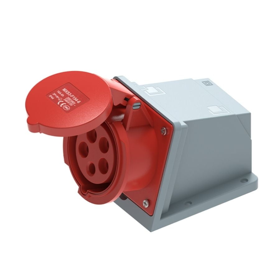 16A 5-Pin Enclosed Industrial Socket, IP44, 400V, IEC 60309 Red CEE Socket (6h)