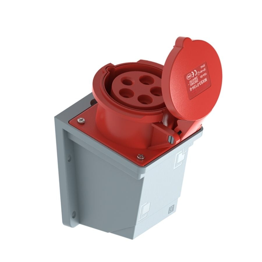 16A 5-Pin Enclosed Industrial Socket, IP44, 400V, IEC 60309 Red CEE Socket (6h)