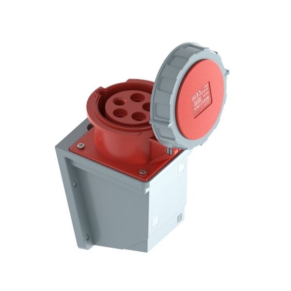 16A 5-Pin Waterproof Enclosed Industrial Socket, IP67, 400V, IEC 60309 Red CEE Socket (6h)