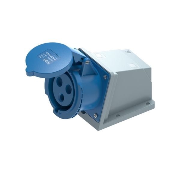 32A 3-Pin Enclosed Industrial Socket, IP44, 230V, IEC 60309 Blue CEE Socket (6h)