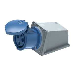 63A 3-Pin Enclosed Industrial Socket, IP44, 230V, IEC 60309 Blue CEE Socket (6h)