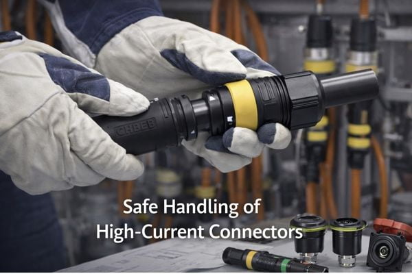 A technician handling a single-pole connector